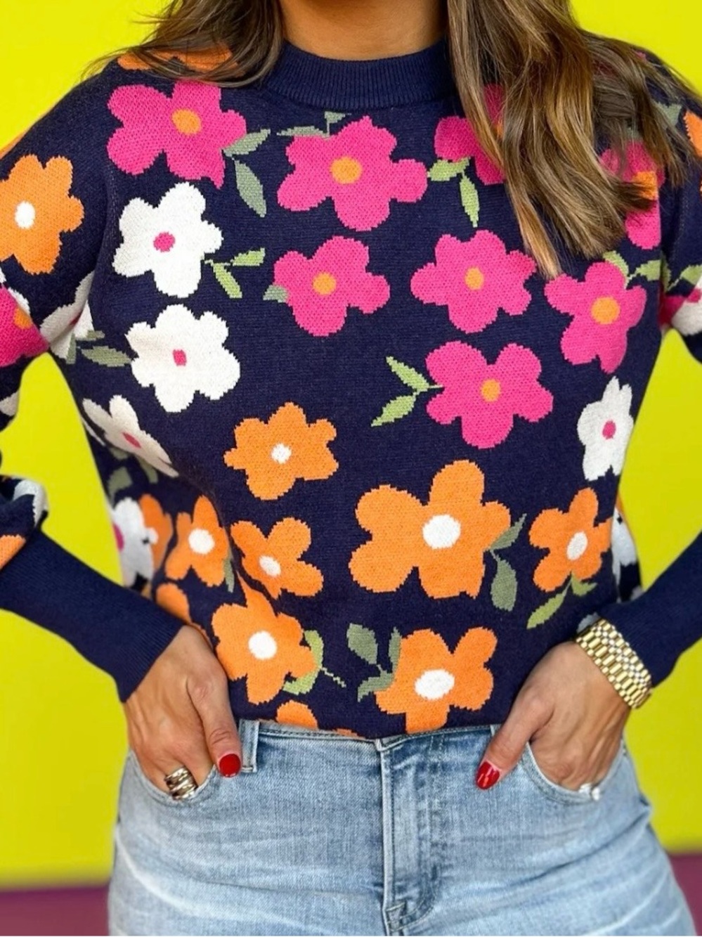 THML Crewneck Sweater Floral Print Size S NWT